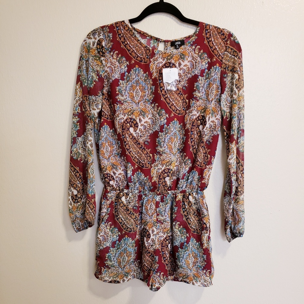 🚫SOLD Lucca long sleeve paisley winered romper - Picture 5 of 8